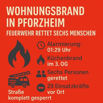 Feuerwehr Pforzheim rettet sechs Personen bei Wohnungsbrand
